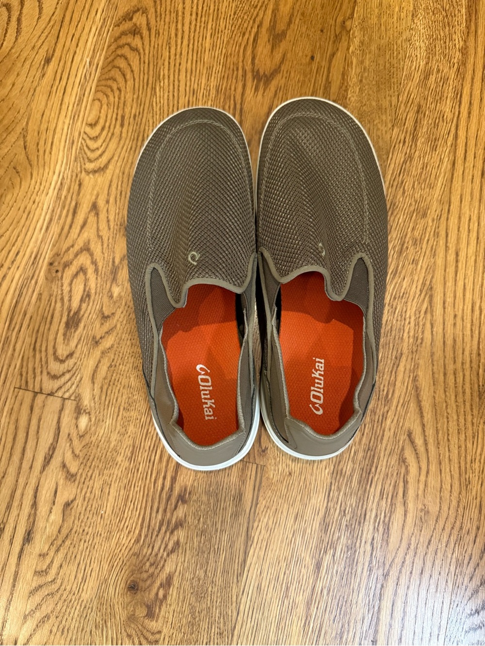OluKai Olive Mesh Slip-On Sneakers with Orange Insole